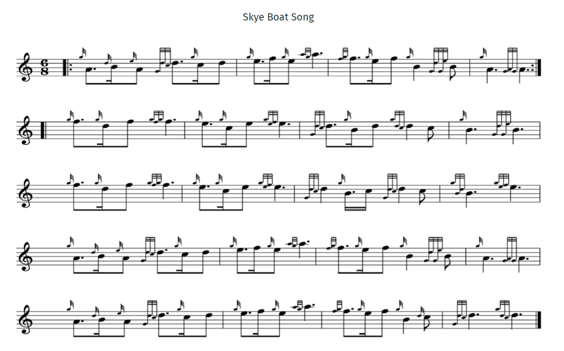 bagpipe sheet music for the skye boat song